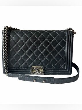 Chanel Boy Bag Dark Gray Quilted Leather with Contrast Stitching - Old Medium